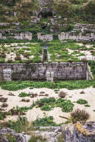 Talya Nın Sicilya Adası Ndaki Neapolis Arkeoloji Parkındaki Roma Amfitiyatrosunun — Stok fotoğraf