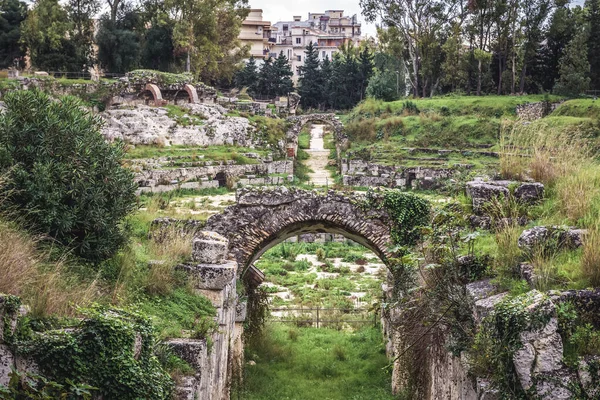 Römisches Amphitheater Neapolis Archäologischer Park Von Syrakus Stadt Sizilien Insel — Stockfoto