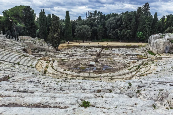 Luftaufnahme Des Griechischen Theaters Neapolis Archäologischem Park Von Syrakus Stadt — Stockfoto