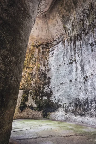 Interior Ear Dionysius Cave Neapolis Archaeological Park Syracuse Sicily Island — Stock Photo, Image