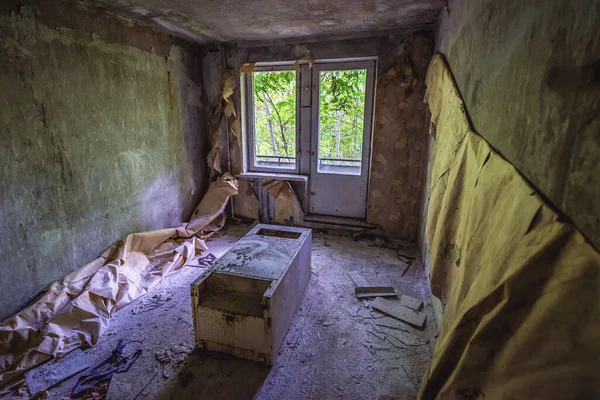 Kamer Residentieel Gebouw Verlaten Militaire Basis Tsjernobyl Exclusion Zone Oekraïne — Stockfoto