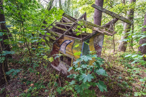 Casa Madeira Parque Infantil Base Militar Abandonada Zona Exclusão Chernobyl — Fotografia de Stock