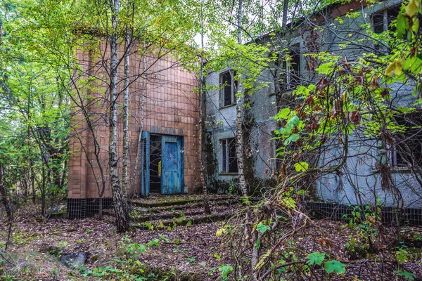 Clădire Tabăra Vară Abandonată Zona Forestieră Din Zona Excludere Cernobîl — Fotografie, imagine de stoc