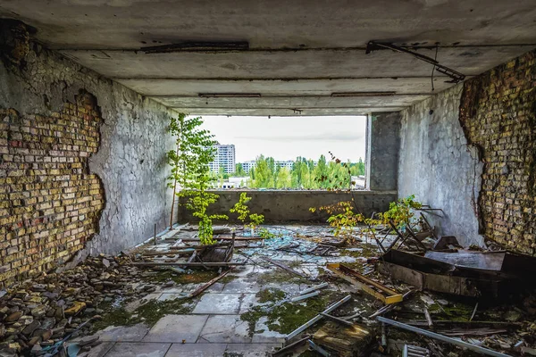 Hôtel Polissya Pripyat Ville Abandonnée Dans Zone Exclusion Tchernobyl Ukraine — Photo
