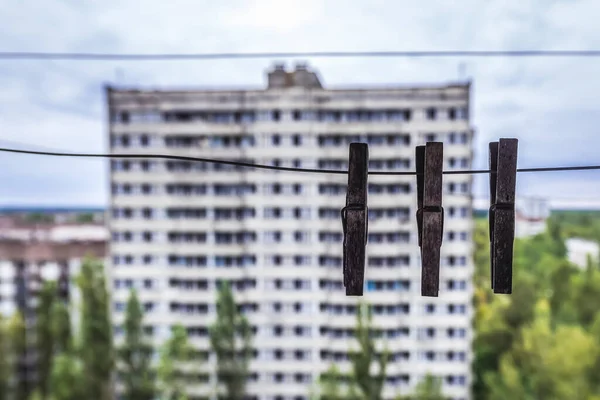 Mosodai Csapok Erkélyen Pripyat Elhagyott Város Csernobil Kizárt Zóna Ukrajna — Stock Fotó