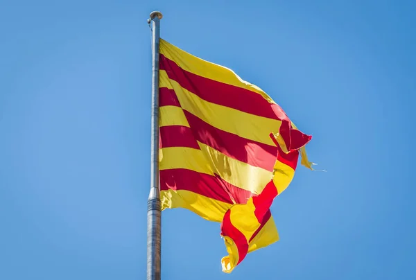Прапор Республіки Каталанська Montjuic Замку Фортеці Єврейський Гора Барселоні Іспанія Стокове Зображення