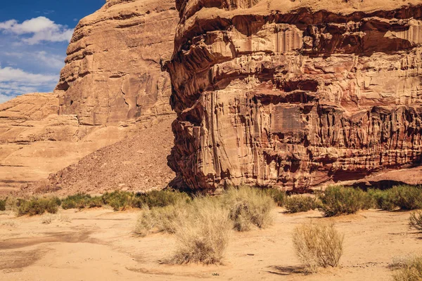 stock image Orange hued rocks in Wadi Rum valley in Jordan