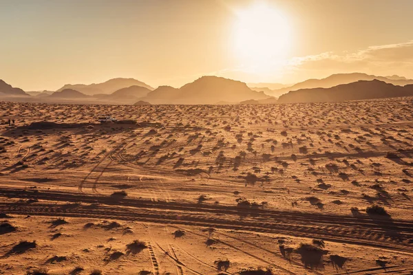 Stock image Sun over Um Sabatah area of Wadi Rum valley in Jordan