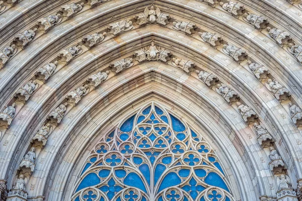 Podrobnosti Portálu Katedrály Kříže Eulálie Gotické Čtvrti Barcelony Španělsko — Stock fotografie