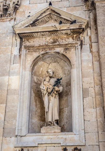 Estatua Fachada Catedral Asunción Católica Romana Dubrovnik Croacia — Foto de Stock