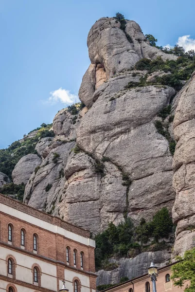 stock image Huge rocks above Benedictine monastery on Montserrat mountain range near Barcelona, Spain