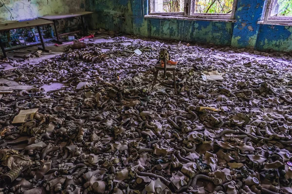 Gas Masks 3Rd High School Pripyat Abandoned City Chernobyl Exclusion — Stock Photo, Image