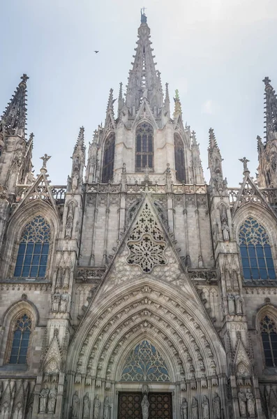 Facade Cathedral Holy Cross Saint Eulalia Gothic Quarter Barcelona City Стокове Зображення