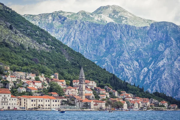 stock image Shore of Perast historical town in Kotor Bay on Adriatic Sea, Montenegro