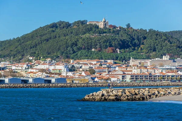 Viana Castelo Stadt Vom Cabedelo Strand Aus Gesehen Portugal Stockbild