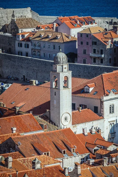 Bell Tower Vanaf Muren Oude Binnenstad Van Dubrovnik Stad Kroatië — Stockfoto