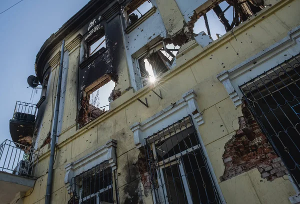 Mariupol Oekraïne Mei 2014 Vernietigd Politiebureau Mariupol Stad Tijdens Russisch — Stockfoto