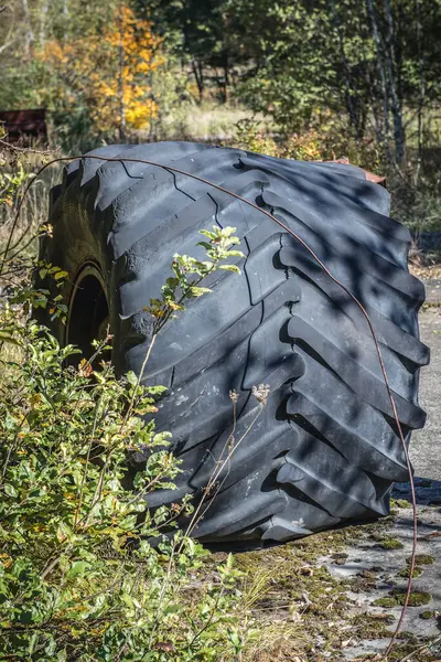 Old tire in Pripyat ghost city in Chernobyl Exclusion Zone, Ukraine