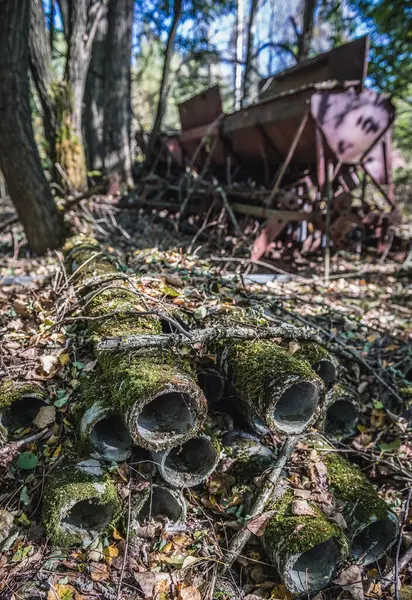 Old pipes in Pripyat ghost city in Chernobyl Exclusion Zone, Ukraine