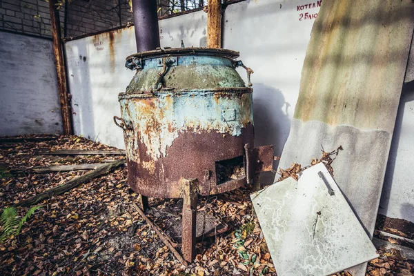 Old cauldron in mess hall in abandoned military base Chernobyl-2 in Chernobyl Exclusion Zone, Ukraine