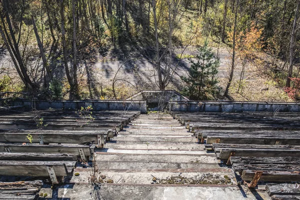 Avanhard Stadium in Pripyat ghost city in Chernobyl Exclusion Zone, Ukraine