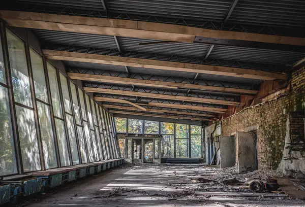 Bus station in Pripyat ghost city in Chernobyl Exclusion Zone, Ukraine