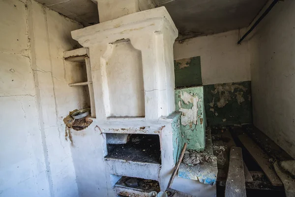 Interior Antigua Casa Pueblo Abandonado Stechanka Chernobyl Zona Exclusión Ucrania — Foto de Stock