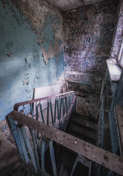 Stairs in hospital in Pripyat ghost city in Chernobyl Exclusion Zone, Ukraine
