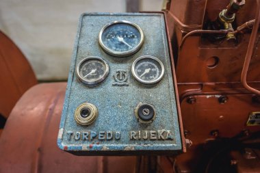 Konjic, Bosnia and Herzegovina - August 25, 2015: Engine made by Torpedo Rijeka factory in ARK D-0, Armijska Ratna Komanda, bunker of Josip Broz Tito clipart