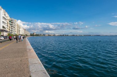 Thessaloniki, Greece - October 11, 2021: Nikis Avenue along Aegean Sea coast in Thessaloniki city, Greece clipart