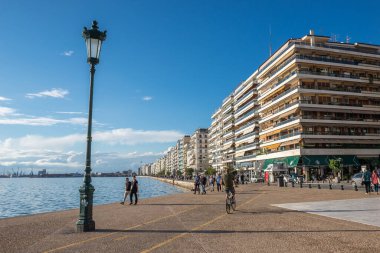 Thessaloniki, Greece - October 11, 2021: Nikis Avenue along Aegean Sea coast in Thessaloniki city, Greece clipart