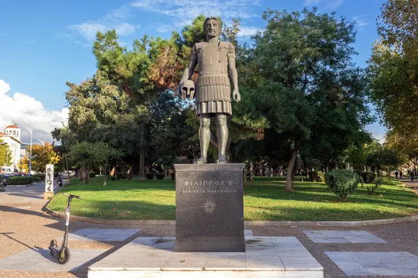 stock image Thessaloniki, Greece - October 11, 2021: Statue of king Philip II of Macedon, in Thessaloniki city, Greece