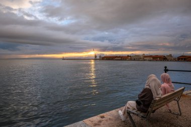 Thessaloniki, Greece - October 11, 2021: Aegean Sea seen from waterfront in Thessaloniki city, Greece clipart