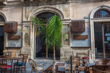 Noto, Italy - September 28, 2021: Cavour restaurant on Via Camillo Benso Conte di Cavour Noto city in Province of Syracuse on the island of Sicily, Italy clipart