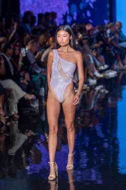 A model walks the runway for Cirone Swimwear Fashion Show during Art, Hearts, Fashion Swim Week at the Faena Forum in Miami Beach on 7- 11- 2021