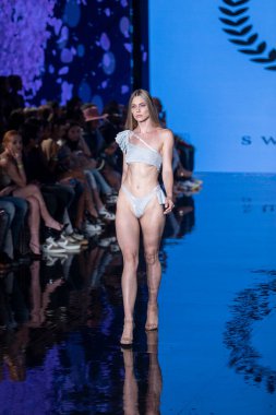 A model walks the runway for Cirone Swimwear Fashion Show during Art, Hearts, Fashion Swim Week at the Faena Forum in Miami Beach on 7- 11- 2021