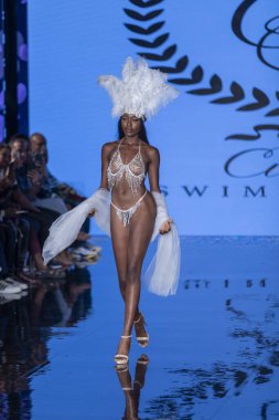 A model walks the runway for Cirone Swimwear Fashion Show during Art, Hearts, Fashion Swim Week at the Faena Forum in Miami Beach on 7- 11- 2021