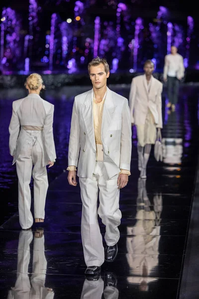 stock image A model walks the runway for Boss Fashion Show Spring Summer 2023 at the Herald Plaza in Miami Beach, on March 15th, 2023