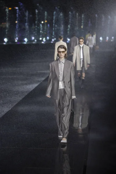 stock image A model walks the runway for Boss Fashion Show Spring Summer 2023 at the Herald Plaza in Miami Beach, on March 15th, 2023