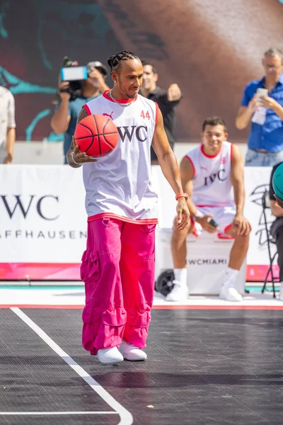 Car Driver Lewis Hamilton Attends Celebrity Basketball Tournament Miami Grand — Stock Photo, Image