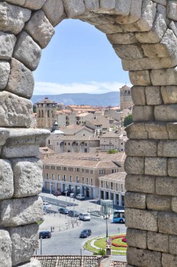 7 Ağustos 2017 'de İspanya' daki Aqueduct ve Segovia şehrinden ayrıntılar