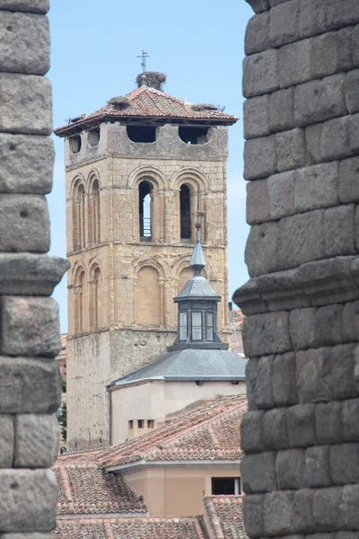 Details Aus Dem Aquädukt Und Der Stadt Segovia Spanien August — Stockfoto