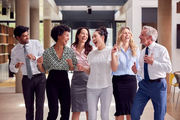 Portrait Smiling Multi Cultural Business Team Having Fun Laughing Office — Stock Photo, Image