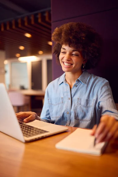 Ung Affärskvinna Modern Öppen Planlösning Kontor Arbetar Laptop Sittpod — Stockfoto