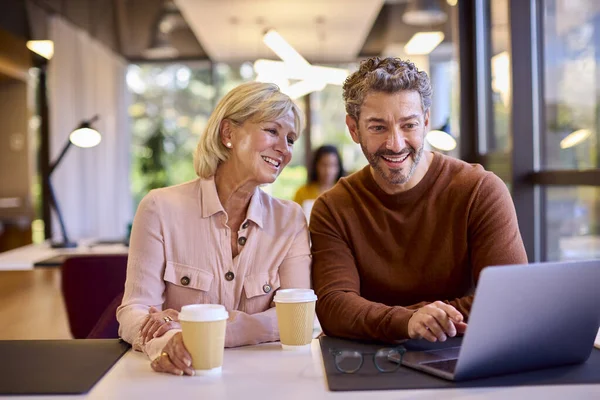 Reif Male Und Female Business Kollegen Meeting Laptop Modern Büro — Stockfoto