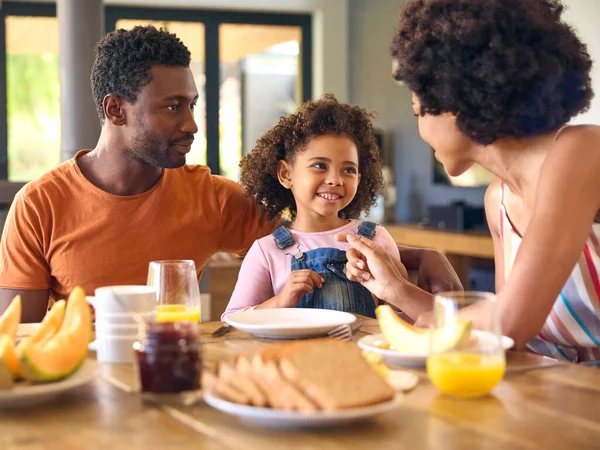 Family Shot Parents Daughter Home Having Breakfast Table Together — Stock Photo, Image