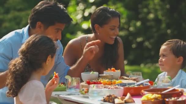 家里人喜欢在花园里吃户外餐 慢镜头拍摄 — 图库视频影像
