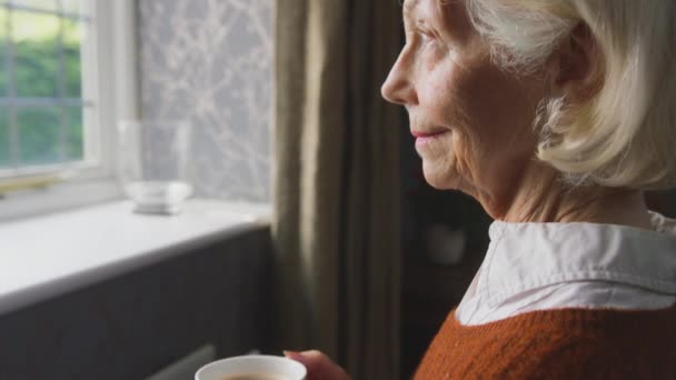 Беспокойная Пожилая Женщина Сидящая Инвалидной Коляске Сидя Радиатора Дома Согреться — стоковое видео