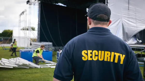 Rear View Security Team Outdoor Stage Music Festival Concert — Stock Photo, Image