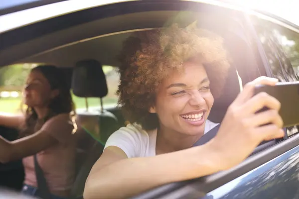 Two Female Friends Same Sex Couple Car Road Trip Vacation — Stock Photo, Image